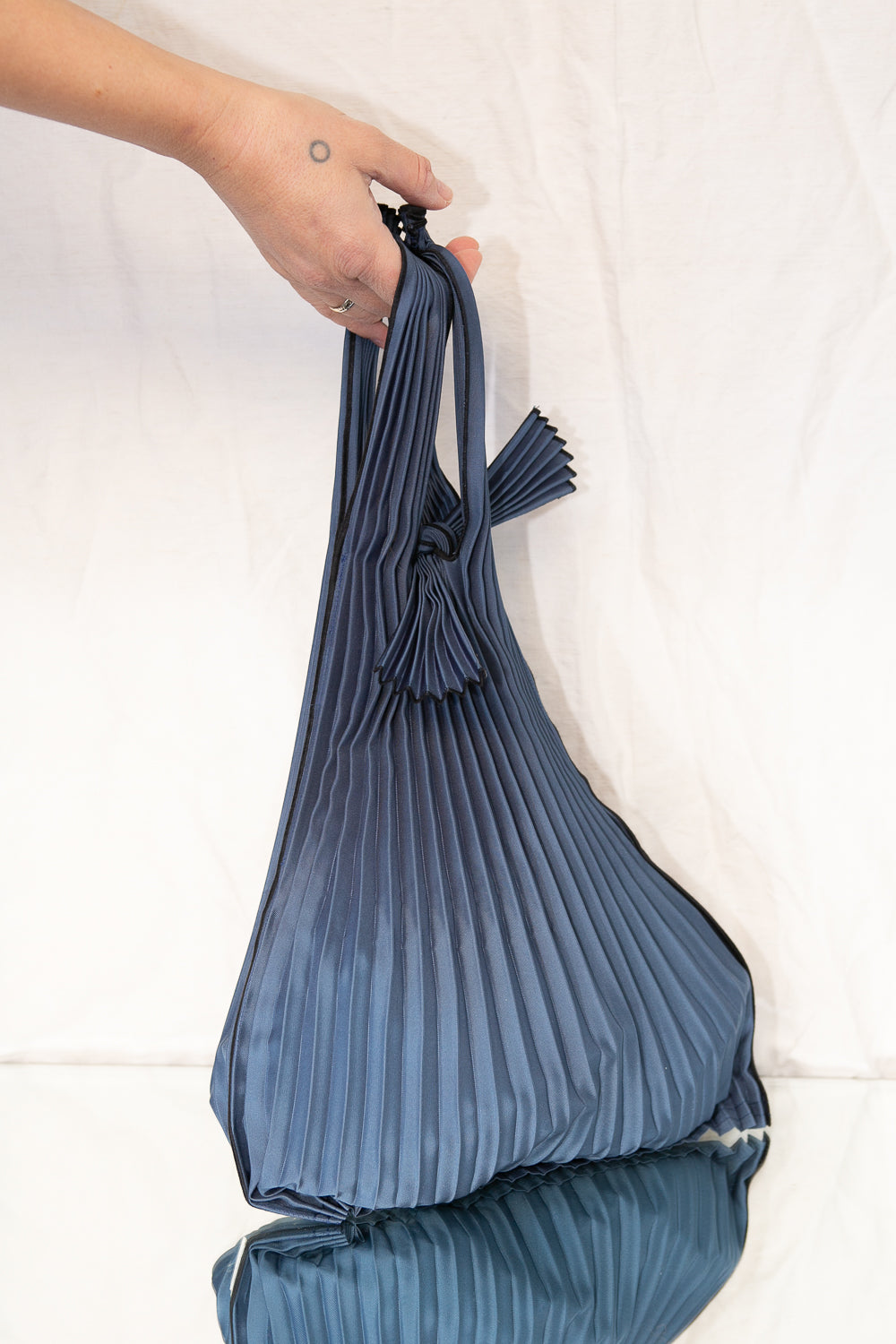 Navy Pleco Pleated Bag