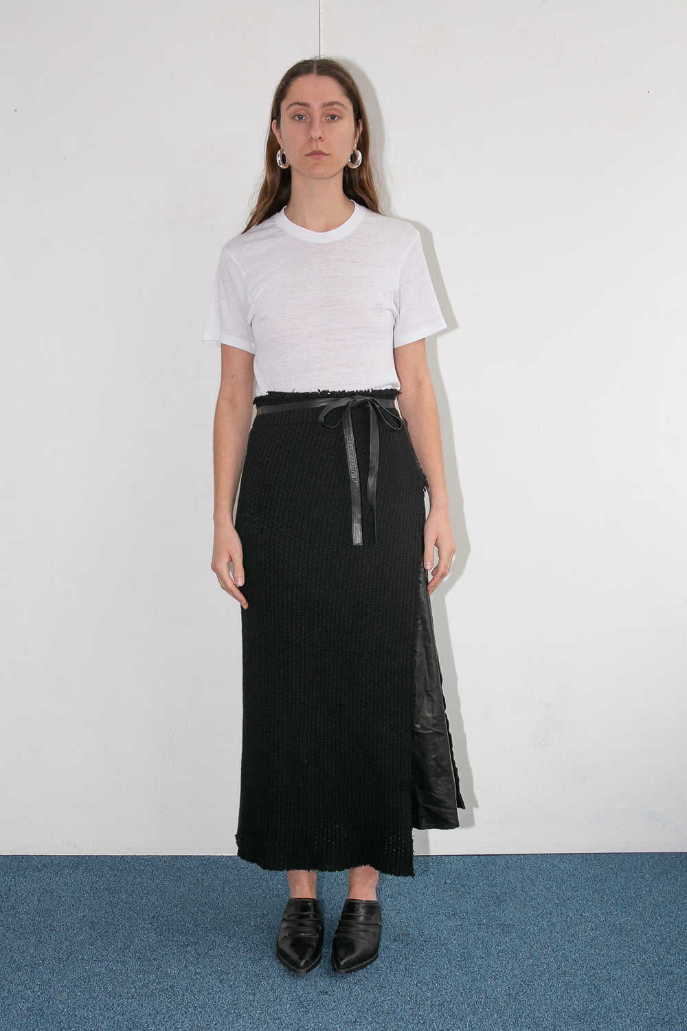1990s Comme Des Garcons Leather and Wool Skirt